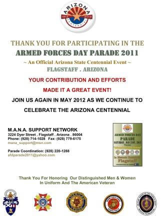 2011 Armed Forces Day Parade, Flagstaff, AZ Participation Award