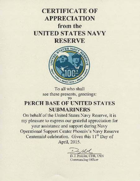 US Navy Reserve Centennial celebration Certificate of Appreciation