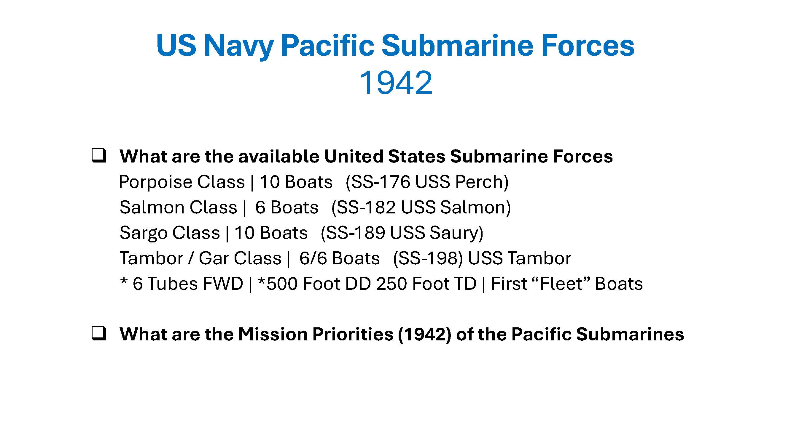 Initial Response Phase 1941 - 1942 (S-Boats & Fleet Boats) slides