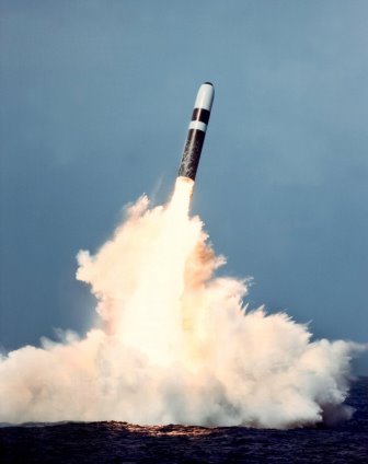 A Trident D5 missile is launched from an Ohio-class submarine.